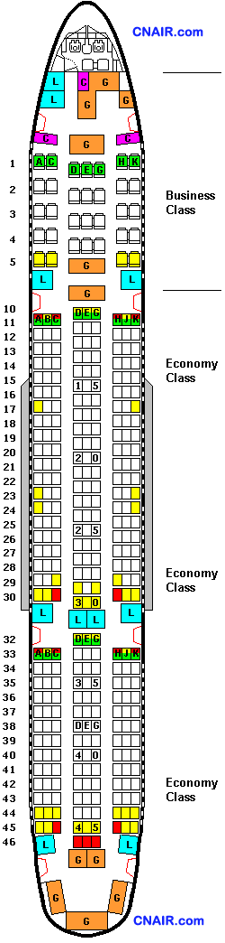 越南航空公司波音777-200(two class 航班座位图 中国航空旅游