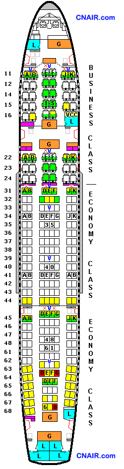 泰国航空公司空中客车A300-600(Version-3602)机型航班座位图