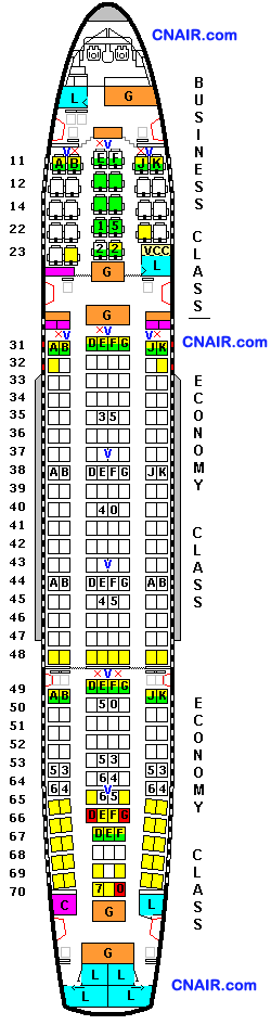 泰国航空公司空中客车A300-600(Version 36R3)机型航班座位图