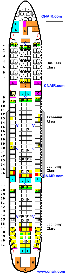 中国国际航空公司波音Boeing 777-200 (Two class) 机型