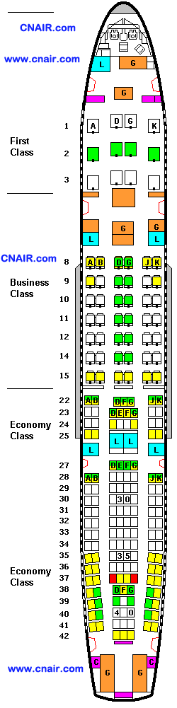 瑞士国际航空公司空中客车a330-200(three class 机型 航班座位图