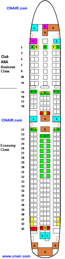 全日本航空公司波音Boeing 767-300ER (Club ANA Asia, 214 Seats) 机型