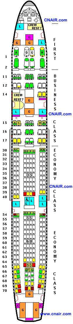 国泰航空公司空中客车Airbus A330-300 (Three class)机型 