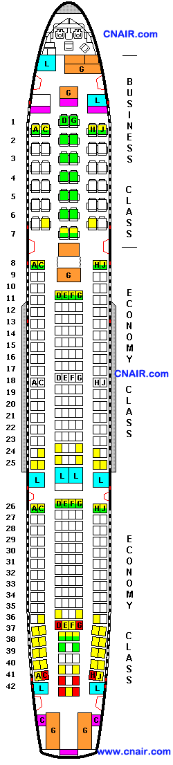 中国东方航空公司空中客车a330-300 (two class)机型 - 航班座位图